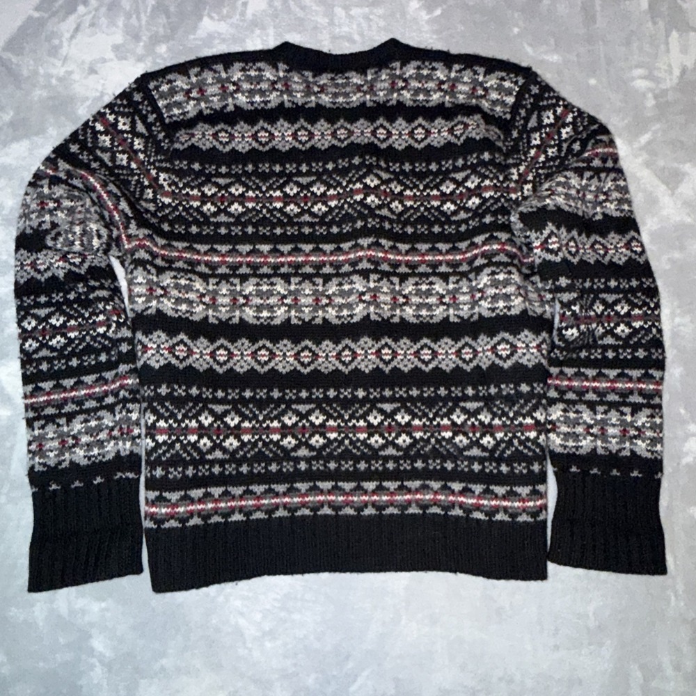 Vintage Polo Ralph Lauren Sweater Mens XL Black Gray Fair Isle Lambswool 90s - Picture 7 of 7